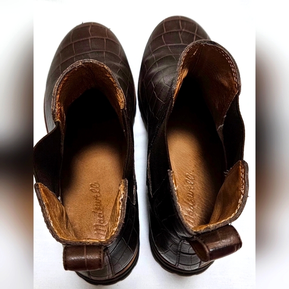 Madewell The Ivy Chelsea Boot in Croc Embossed Leather Size 8 Brown Pre-owned - Picture 7 of 13